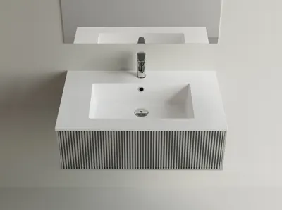 Lavoar baie incastrat din compozit 80x50 cm, alb lucios, dreptunghiular Foglia Pure 80