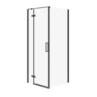 Cabina de dus patrata 80x80 cm Cersanit Jota, negru mat cu usa batanta stanga