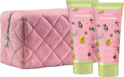 Pupa Let's Bloom Set Wildflowers - Gel de duș și Loțiune, 2 x 200 ml + Geantă de toaletă