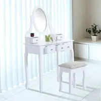 HomCom Tavolo da Trucco Mobile da Toletta Specchiera con Sgabello Specchio Girevole in Legno Bianco