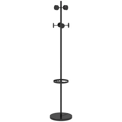 HOMCOM Suport pentru Haine și Umbrele, Cuier Independent cu 8 Carlige Rotunde pentru Haine, Pălării și Poșete, Φ34x177 cm, Negru | Aosom Romania