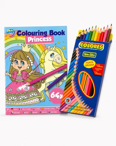 Set Moxy Princess: carte de colorat 64 pagini + creioane colorate 12 culori