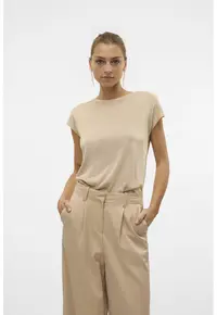 Tricou cu insertii din lurex - Bej/Argintiu