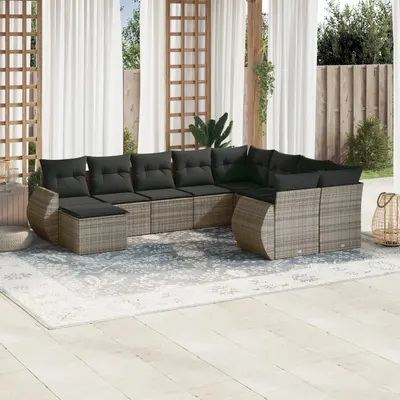 Gossi set mobilier de gradina cu perne, 10 piese, gri, poliratan