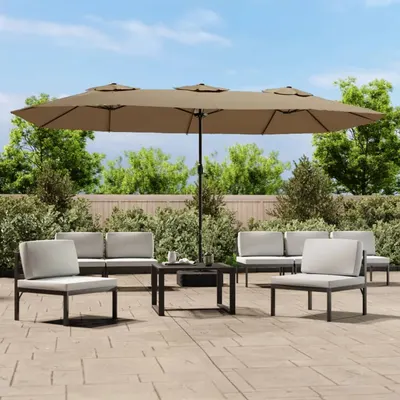 vidaXL Umbrelă soare cu două capete cu LED-uri, gri taupe, 449x265 cm