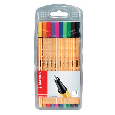 Liner 0.4mm, 10culori/set, varf fetru, Point 88 Stabilo