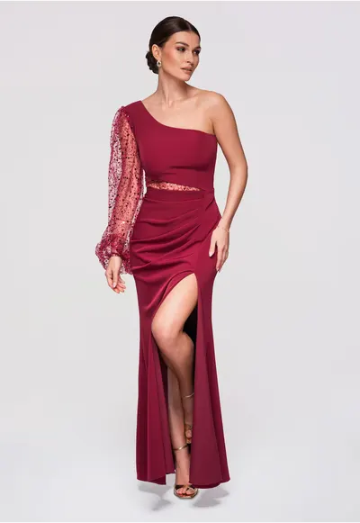 Rochie de seara asimetrica maxi LA-OM-DLR261 - Visiniu