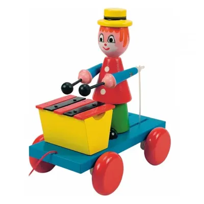 Jucarie de tras din lemn Woody - Clovn cu xilofon