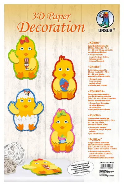 Set creativ – 24 de puișori 3D din carton, 6,5 x 9,5 cm