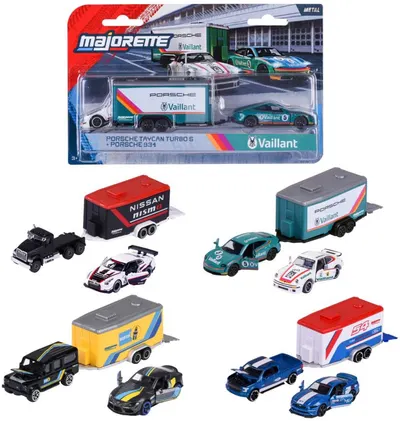 Mașinuță cu remorcă Majorette – Racing Deluxe Trailer, 1:64, sortiment