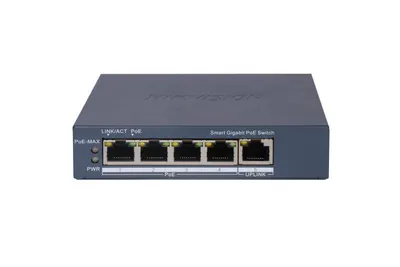 Switch PoE Hikvision DS-3E1505P-EI, 4 × Gigabit PoE port,1 × Gigabit RJ45 port, Total PoE Power Budget 60W, Support 802.1Q VLAN