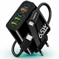 Incarcator Retea, 65W, 5 Porturi, 3 x USB, 2 x Type-C, Negru - Default Title