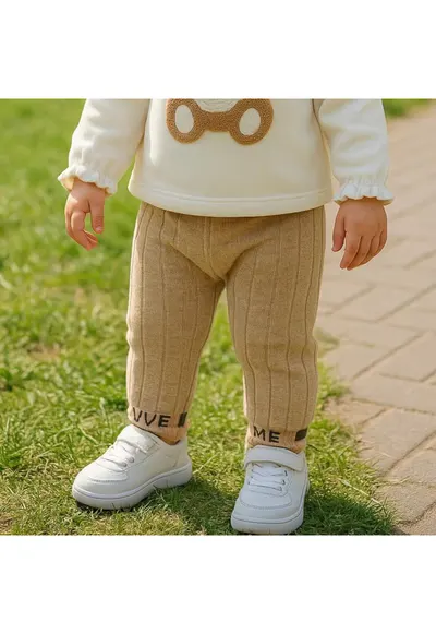 Pantaloni lungi tricotati - - Minimal Optimist - Bej - pentru fetite - Bej