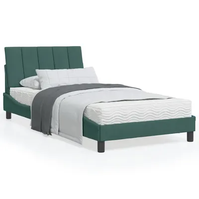 Gossi pat cu saltea, verde inchis, 100x200 cm, catifea