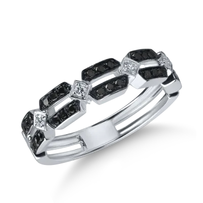 Inel din aur alb cu diamante negre si incolore de 0.33ct