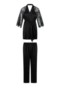Pijama din satin cu dantela - Negru