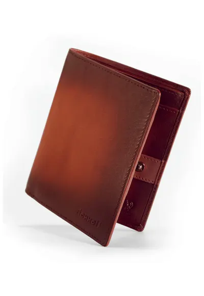 Portofel modern slim vertical barbati - protectie RFID - piele naturala premium - Maro camel