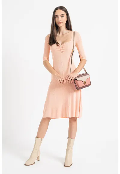 Rochie evazata cu aspect striat - Roz somon