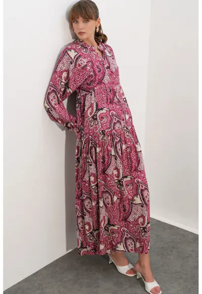 Rochie Maxi - Etnic - Maneci lungi - Multicolor - Viscozadwqfwqdwqfwq - Multicolor