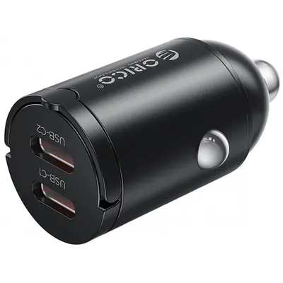 Incarcator Auto Orico MiniRing, 30W, 3A, 2 x USB-C, Negru