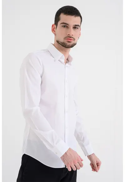 Camasa extra slim-fit cu model uni - Alb optic