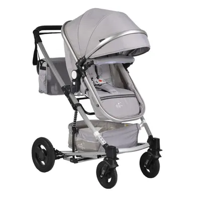 Carucior 2 in 1 transformabil Moni Gigi Light Grey cu sezut reversibil,roti rezistente,husa picioare si geanta mamici incluse,pliere usoara,cadru rezistent din aluminiu,capotina mare