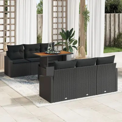 Gossi set de canapea de gradina cu 7 piese si perne, negru, ratan sintetic