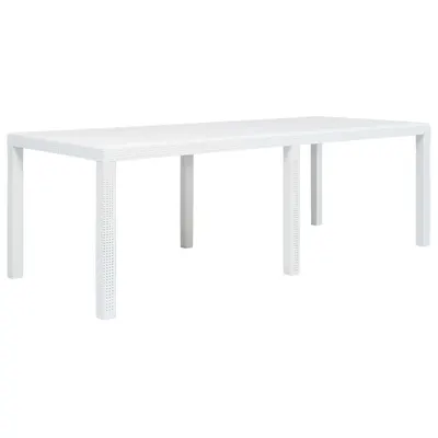 vidaXL Masă de grădină, albă, 220x90x72 cm, plastic, aspect ratan
