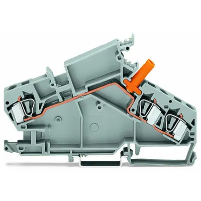 3-conductor through terminal block; 6 mm²; with touch-proof test socket; e.g., voltage transformer circuits; center marking; for DIN-rail 35 x 15 and 35 x 7.5; CAGE CLAMP®; 6,00 mm²; gray
