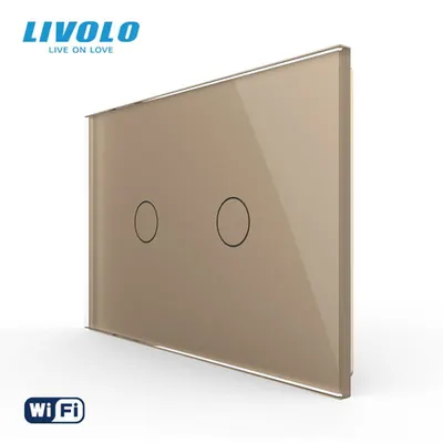 Intrerupator dublu, standard italian, conexiune WiFi, cu panou sticla, 3M Auriu