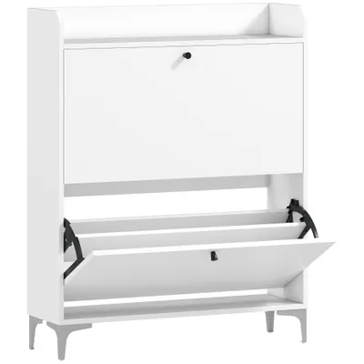 HOMCOM Dulap pentru încălțăminte Slim cu 2 sertare basculante și rafturi ajustabile, din lemn și metal, 80x24x101cm, alb | Aosom Romania