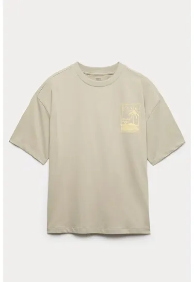 Tricou de bumbac cu decolteu pe partea din spate - Grej