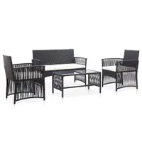 Gossi set mobilier de gradina cu perne, 4 piese, negru, poliratan