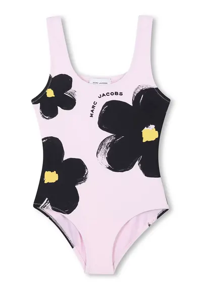 Costum de baie intreg cu model floral - Negru/Roz pal