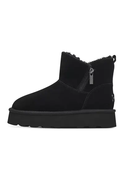 Ghete flatform de piele intoarsa - Negru