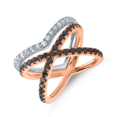 Inel din aur alb-roz cu diamante negre de 0.8ct si diamante incolore de 0.3ct