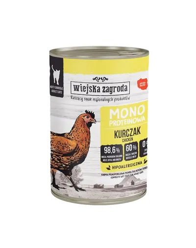 WIEJSKA ZAGRODA Hrana umedă monoproteică cu pui pentru pisici 12x400 g