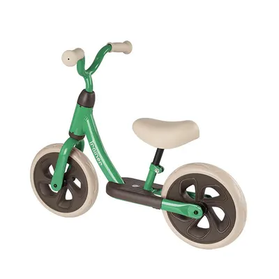 Bicicleta copii fara pedale QPlay Trainer Balance bike verde 10 inch, varsta 2-4 ani, sa din piele ecologica, inaltime ajustabila la ghidon si scaun, roti din spuma EVA cu densitate ridicata