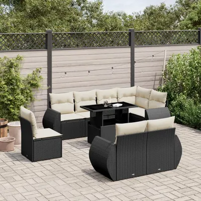 Gossi set mobilier de gradina cu perne, 9 piese, negru, poliratan