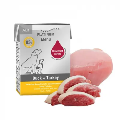 Hrana umeda pentru caini Platinum Menu Adult cu rata curcan 185 gr