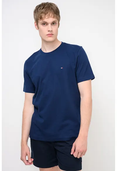 Tricou regular-fit cu decolteu la baza gatului Essential - Bleumarin