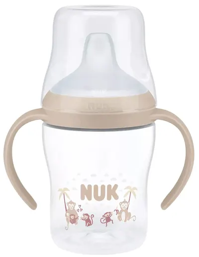 Biberon NUK Perfect Match - Cu duză de suc, TC, РР, 150 ml, Maimuţă, bej