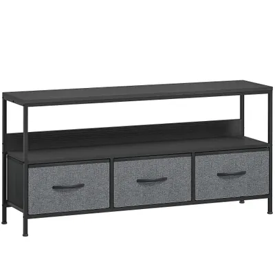 HOMCOM Suport TV Mobil, Până La 55", cu 3 Sertare Textil Pliabile, Raft, 120x29x56 cm, Negru | Aosom Romania