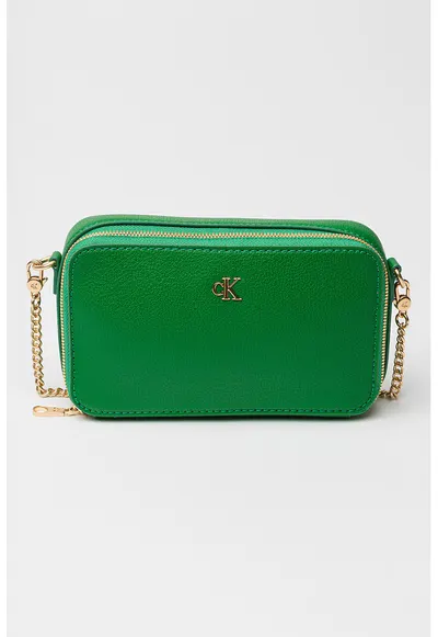 Geanta crossbody de piele ecologica cu logo metalic - Verde