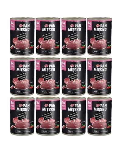 PAN MIĘSKO Carne de porc cu rață hrană umedă pentru căței 12x400 g