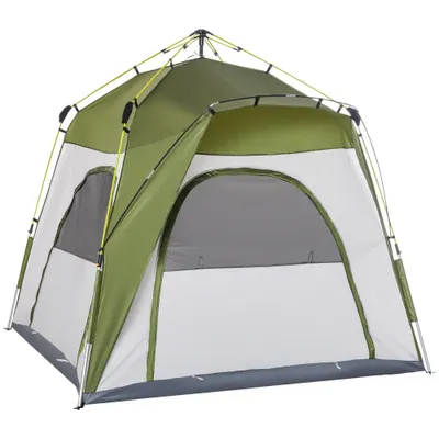 Outsunny Cort Camping 2 persoane cu Ușă Și 3 Ferestre, 240X240X199cm, Verde
