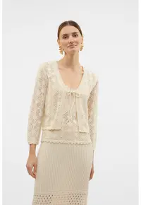 Cardigan crop cu decolteu in V - Crem