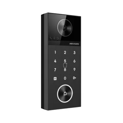 Videointerfon de exterior WiFi6 Hikvision DS-KV6124-WBE1, 1 familie, 4MP, PoE, unghi 150 grade, slot card, bluetooth, ONVIF, autentificare prin PIN/Card/Bluetooth/aplicatie/post interior, microfon si difuzor, IR 3 m, tip card M1 13.56 MHz, aparent