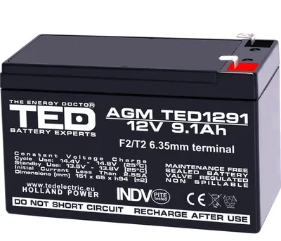 Acumulator 12V Stationar Dimensiuni 151 x 65 x 95 mm Baterie 12V 9.1Ah TED Electric