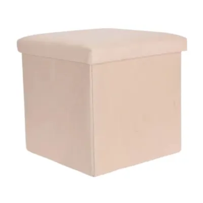 Taburet pliabil cu spațiu de depozitare - Storage Solutions®, tip cutie, otoman, culoare crem, 38x38x38 cm